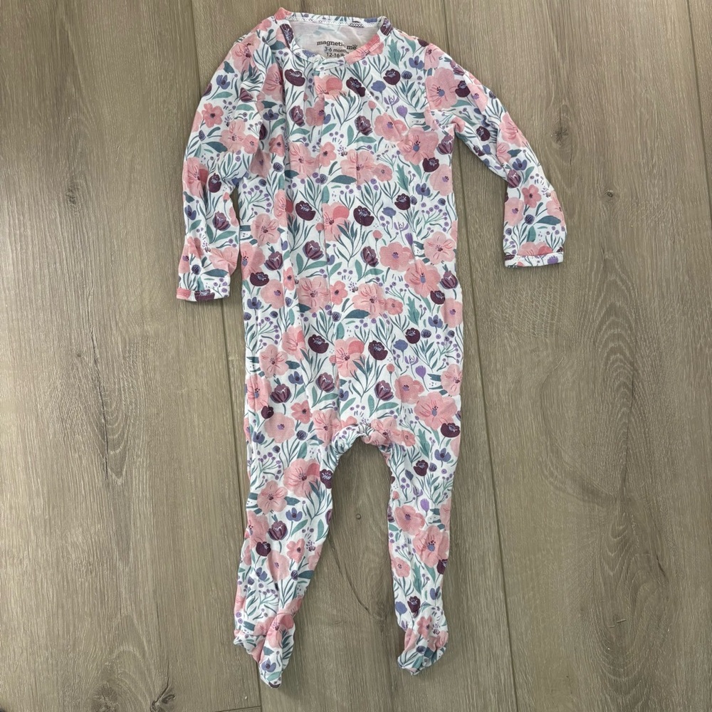 Magnetic Me Floral Onesie Pajamas Baby Girls 3-6 Months